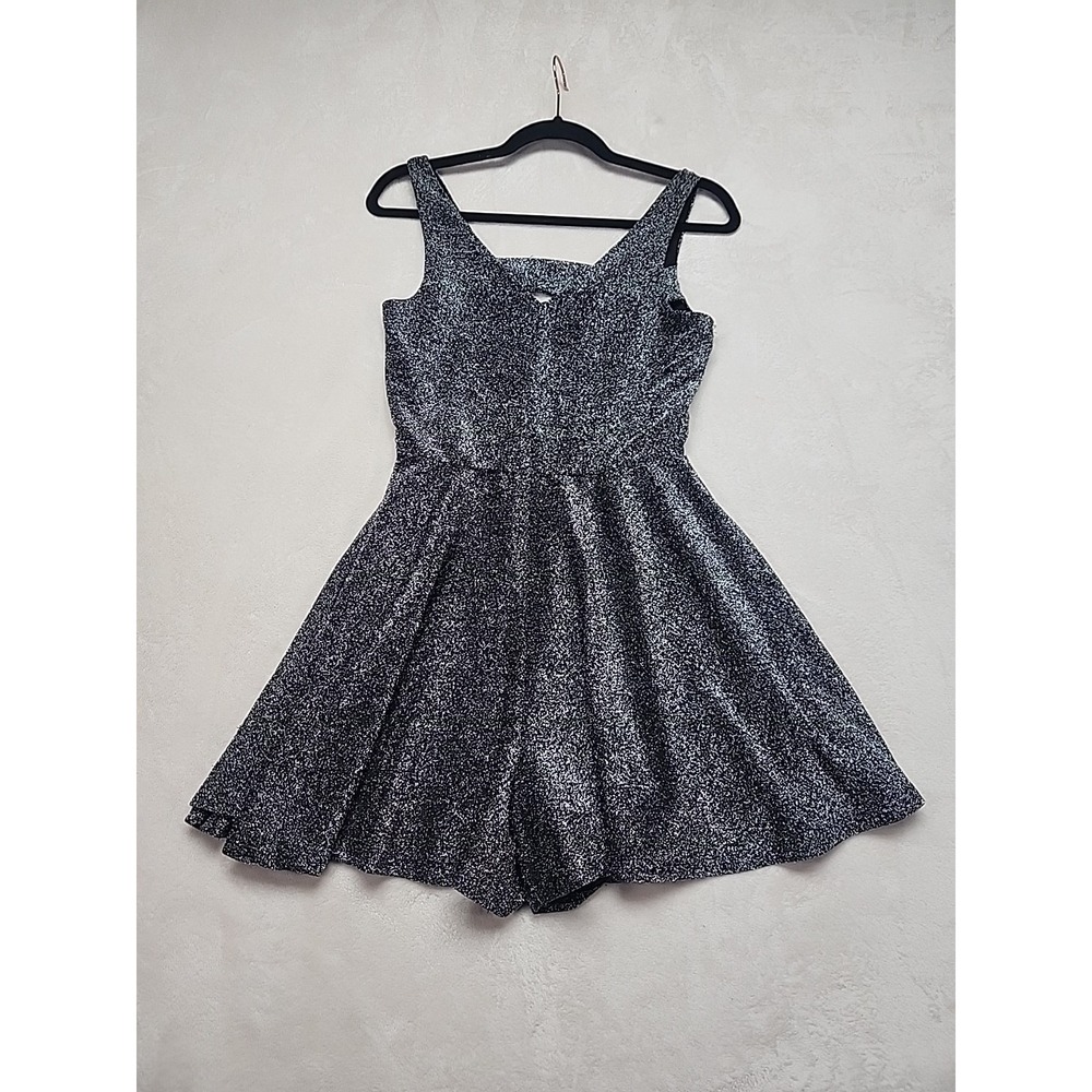 She + Sky Boutique Metallic Black/Silver Skater Style Roomper